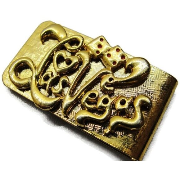 Las Vegas Dice Gold Tone Money Clip Stainless Steel Wallet Credit Card Cash ID - Picture 1 of 7